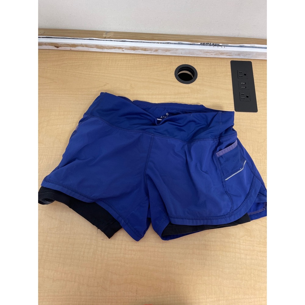Athleta Womens Royal Blue Running Shorts with Black Liner Pockets Size S